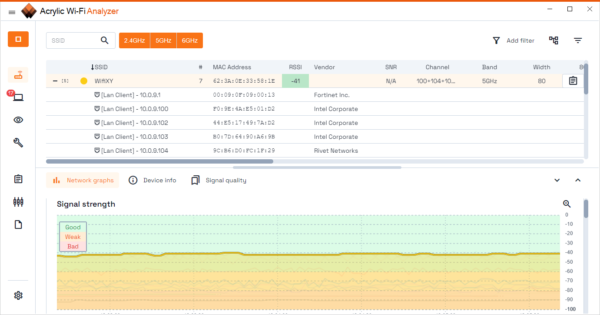 Advanced WiFi analysis with Acrylic WiFi Analyzer